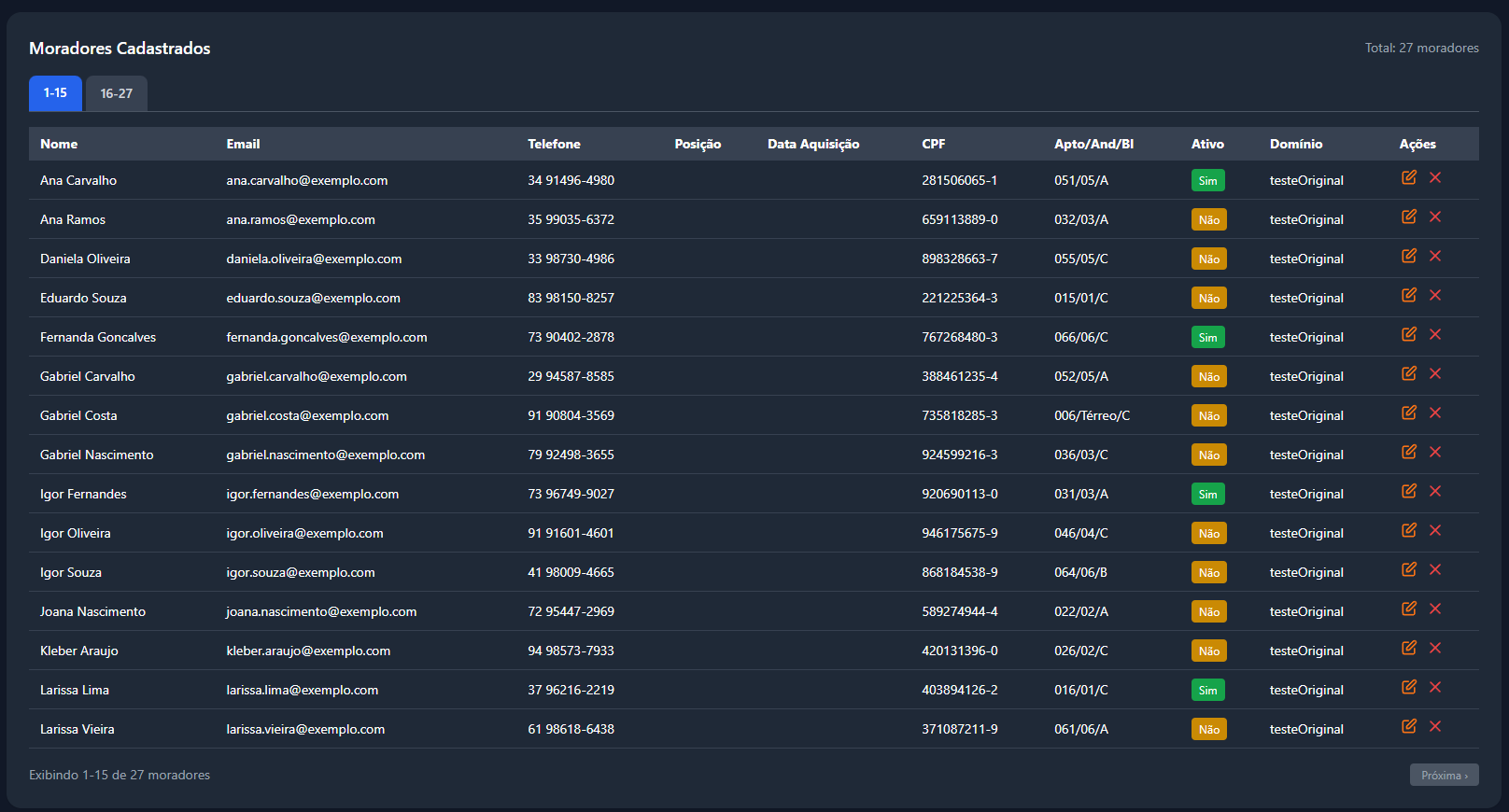 Tela de Cadastro de Moradores